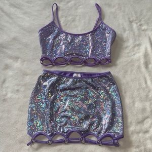 Holographic crop top and miniskirt set
